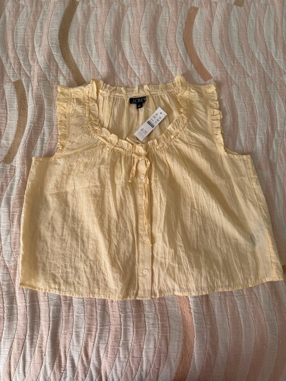 J. Crew Light Yellow Ruffle-Trim Button-Front Sleeveless Camisole